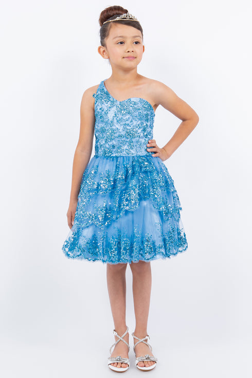 Girls One Shoulder Multi Layered Tulle Dress 4-16